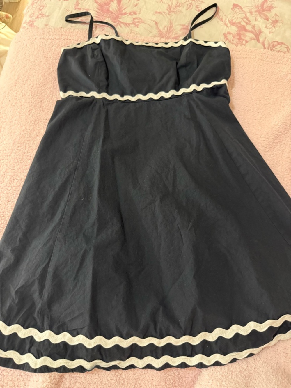 Navy Dress with White Trim - Spaghetti Strap Sundress
